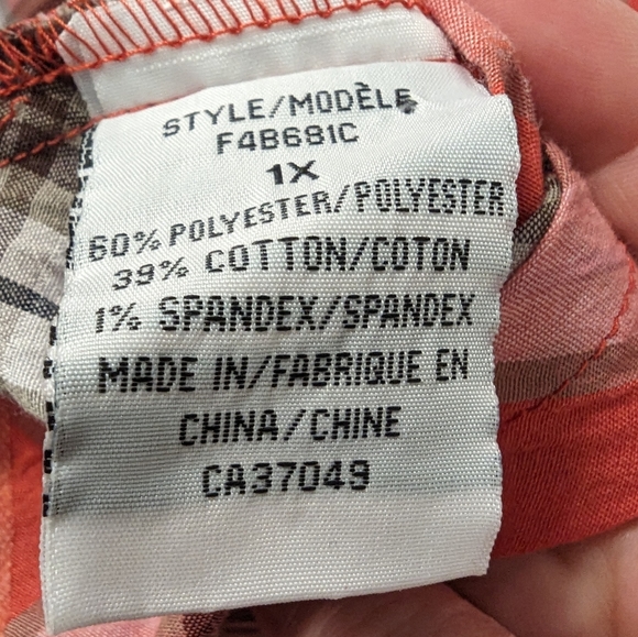 Claire France shirt size 1X orange peach and grey white pattern - Picture 5 of 6